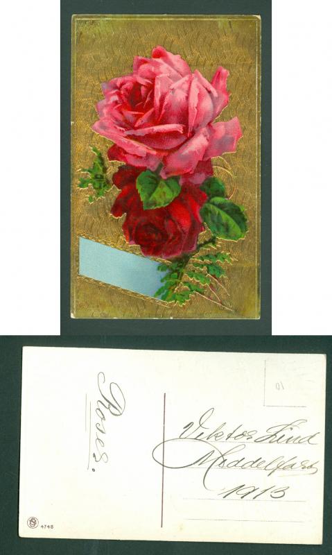 Germany. Postcard. Embossed,Glitter.1913. Roses. SB # 4748