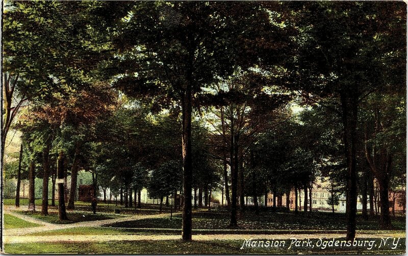 Postcard NY Ogdensburg Mansion Park 1911 A1