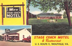 Troutville Virginia Stage Coach Motel & Restaurant Multi-View Card PC U1694