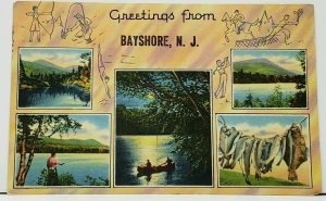 NJ Greetings  from BAYSHORE N.J. New Jersey 1950s Toms River Postcard I7