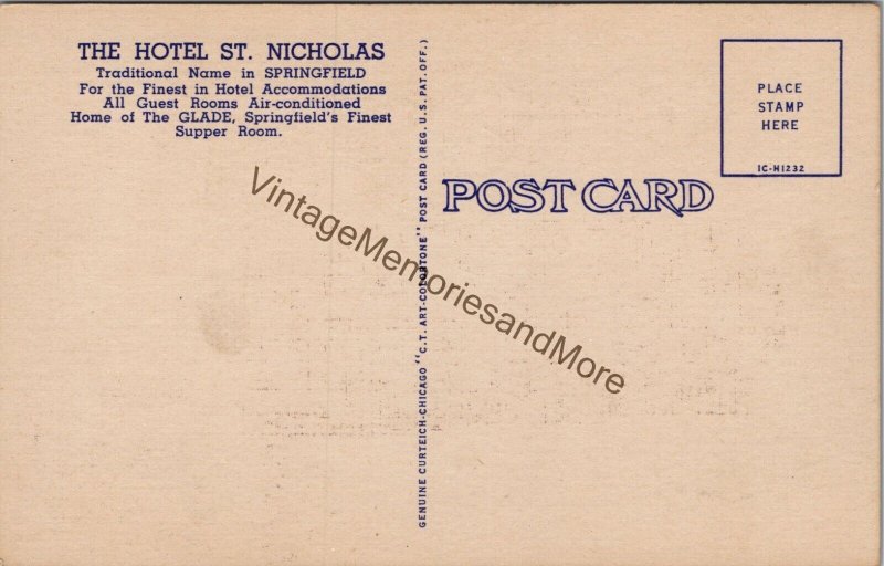 Hotel St. Nicholas Springfield Illinois Postcard PC321
