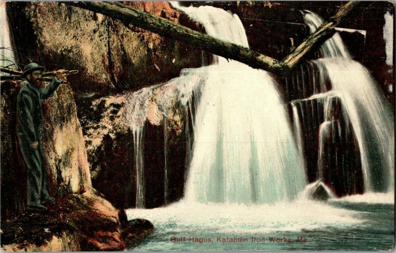 Waterfall Gulf Hagas, Katahdin Iron Works ME Vintage Postcard Q38