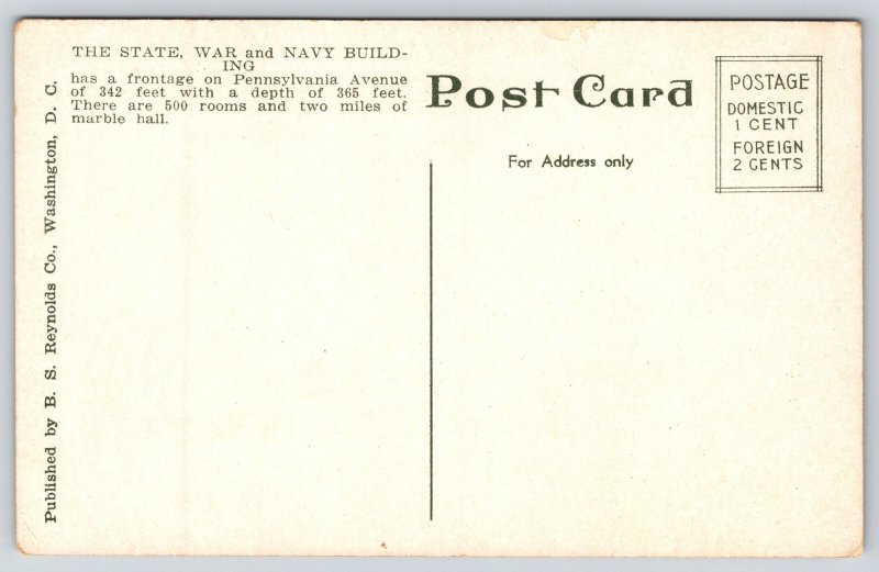 Washington DC~US War State Navy Dept Bldg~Flag~Automobile~2nd Empire~c1910 PC
