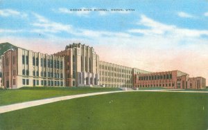 Ogden Utah Ogden High School Linen Postcard Unused