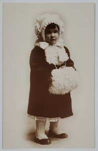 RPPC Precious Baby Doll Daughtry Edwardian Girl Hand Muff Bonnet Postcard C22