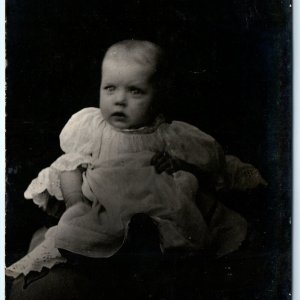 c1910s Plymouth, Wis Cute Baby RPPC Child Girl Portrait Photo BH Dingman WI A174