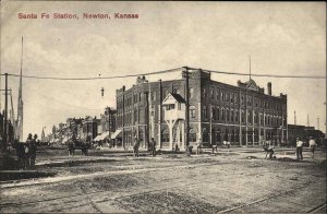 Newton KS Santa Fe RR Train Station Depot c1910 Postcard