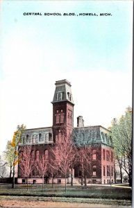 Postcard Central School Building in Howell, Michigan
