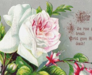 1880s Embossed Victorian Easter Card Beautiful Rose & Flowers P116