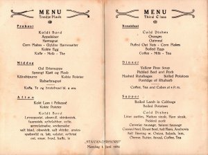 Norwegian American Lines Dinner Menus June 1, 1936 SS Stavangerfjord