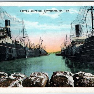 c1920s Savannah, GA Cotton Shipping Nice Litho Steamship Carlsholm Cargo PC A203