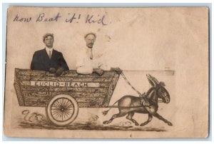 1913 Wagon Donkey Caricature Euclid Beach Cleveland Ohio OH RPPC Photo Postcard 