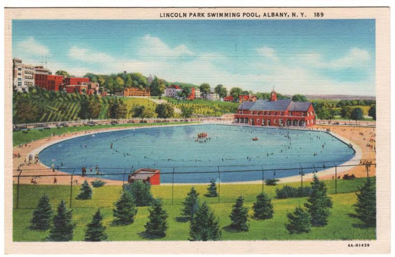 ALBANY NEW YORK LINCOLN PARK SWIMMING POOL in 1934 LINEN POSTCARD (3)