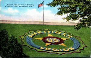 Vtg American Legion Floral Emblem Kilbourn Park Milwaukee Wisconsin WI Postcard