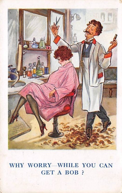 Lady in a Barber Chair Getting A Bob Haircut Cartoon Occupation, Barber 1925 