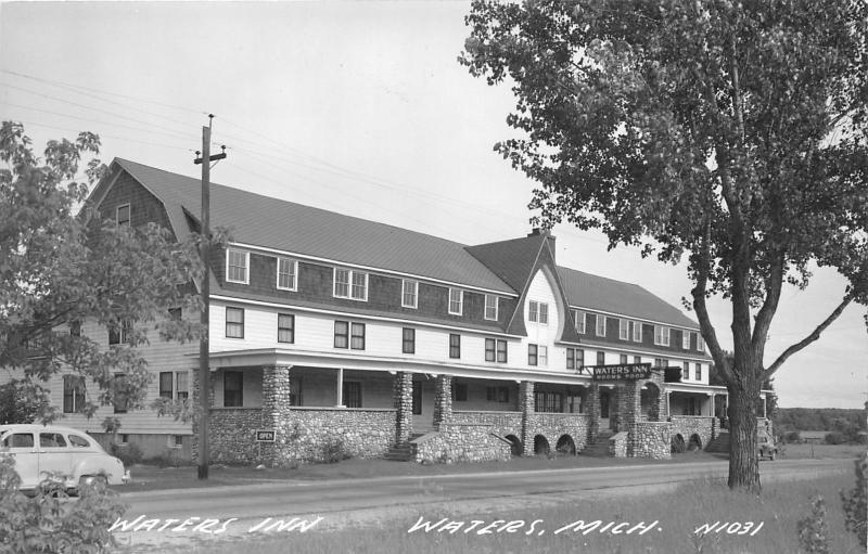 Waters Michigan~Waters Inn~Rooms-Food~Open Sign~1940s RPPC