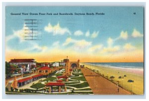 Vintage Ocean Front Park And Boardwalk, Datona Beach, Flordia. Postcard F110E