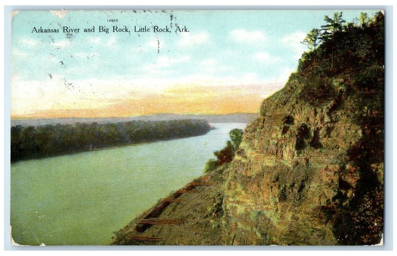 1909 Arkansas River And Big Rock Scene Little Rock Arkansas AR Posted Postcard