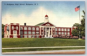 Bridgeton New Jersey~High School~Neoclassical~Cupola~Flag~Linen 1951 Postcard