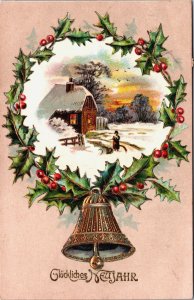 Happy New Year Gluckliches Neujahr Clock Embossed Postcard C069