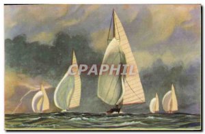 Old Postcard Fantasy Illustrator Haffner Boat Wind back
