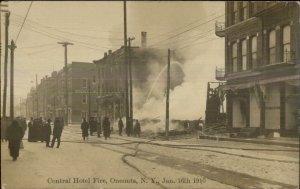 Oneonta NY Central Hotel Fire 1910 Fire Fighting Real Photo Postcard