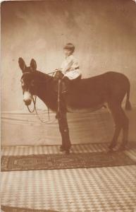 D92/ Donkey Animal Real Photo RPPC Postcard 1910 East Akron Ohio Child 19