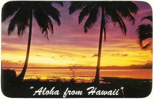 Palm Trees, Tropical Sunset, Aloha From Hawaii, Vintage Chrome Postcard