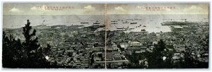 c19510 Kobe City and Port General View Japan Fold Out Antique Unposted Postcard