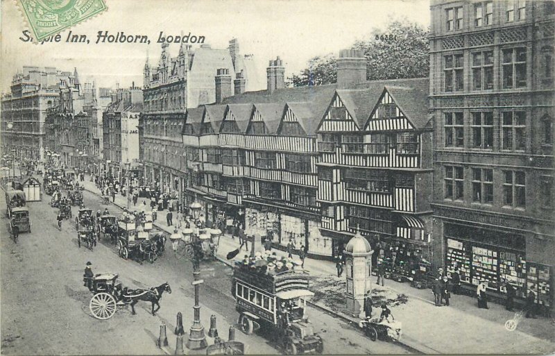 England London Postcard Holborn Staple Inn bunk bus horse carriage old houses