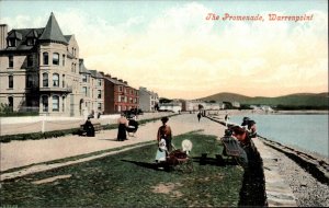 Warrenpoint Ireland Promenade Baby Carriage c1910 Vintage Postcard