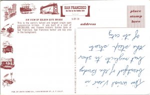 Aerial View Golden Gate Bridge San Francisco California Pacific Ocean Postcard 