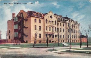 Denver Colorado~Mercy Hospital~Bare Trees in Front~c1910 Postcard