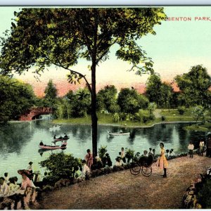 c1910s St Louis, MO Benton Park Cute Children Lake Litho Photo Postcard Vtg A61