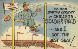 Curt Teich Chicago Comic Series Soldier Field Football Bears Linen Postcard