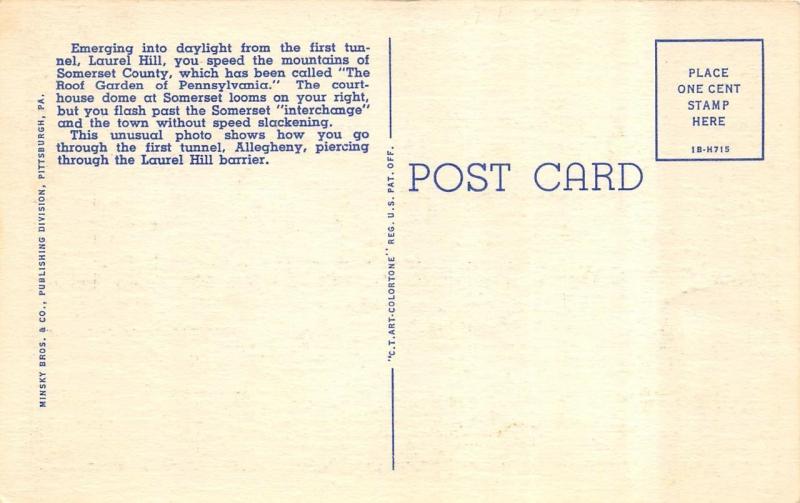 PA, Pennsylvania   TURNPIKE & LAUREL TUNNEL~Aerial View   c1940's Linen Postcard