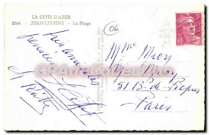 Old Postcard Juan Les Pins Beach