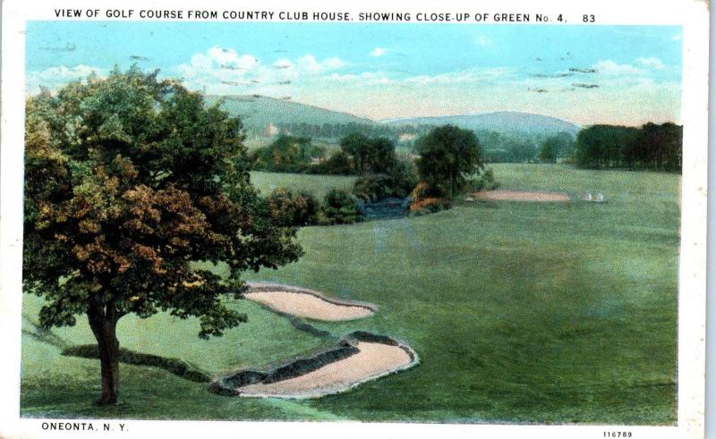 ONEONTA, NY New York   GOLF COURSE View from CLUBHOUSE  1931  Postcard