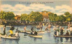 1940s Tarpon Springs Florida Throwing Cross Spring Bayou Hartman postcard 8321