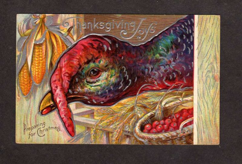 Thanksgiving Joys Turkey Corn Cranberries Greetings Postcard Preparing Christmas