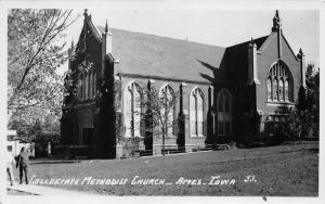 Ames Iowa~Collegiate Methodist Church~Men on Sidewalk~1954 RPPC-Postcard