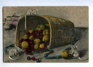 189593 Charming MOUSE Mice w/ Fruits Vintage Water Color PC