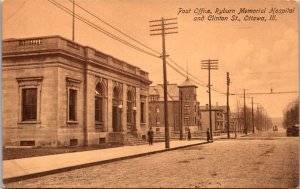 Postcard Post Office, Rayburn Memorial Hospital, Clinton St in Ottawa, Illinois