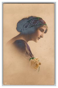 Postcard Pretty Woman Vintage Standard View Card Printed In Germany Hand Tinted