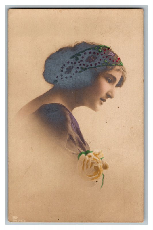 Postcard Pretty Woman Vintage Standard View Card Printed In Germany Hand Tinted 