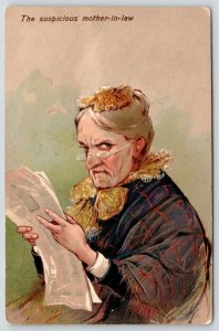 PFB~Suspicious Mother In Law~Peers Up Over Newspaper~Granny Glasses~Emboss~#3647 