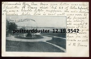 h3117 - OGDENSBURG NY Postcard 1907 Library Park & St. Lawrence River