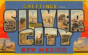 SILVER CITY New Mexico Large Letter Linen Grant County c1940s Vintage Postcard