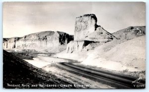 RPPC GREEN RIVER, WY Wyoming ~ TOLLGATE ROCK & PALISADES c1940s Sanborn Postcard