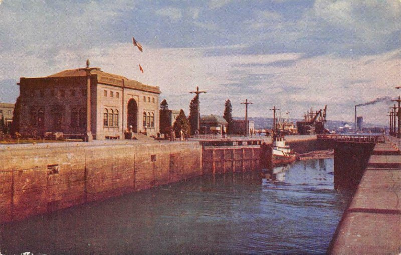 GOVERNMENT LOCKS, SEATTLE Puget Sound Lake Union c1950s Vintage Postcard